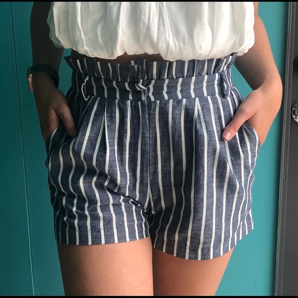 lydelle Pants - Lydelle striped paper bag shorts.